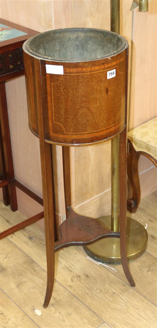 An inlaid mahogany jardiniere, H.97cm